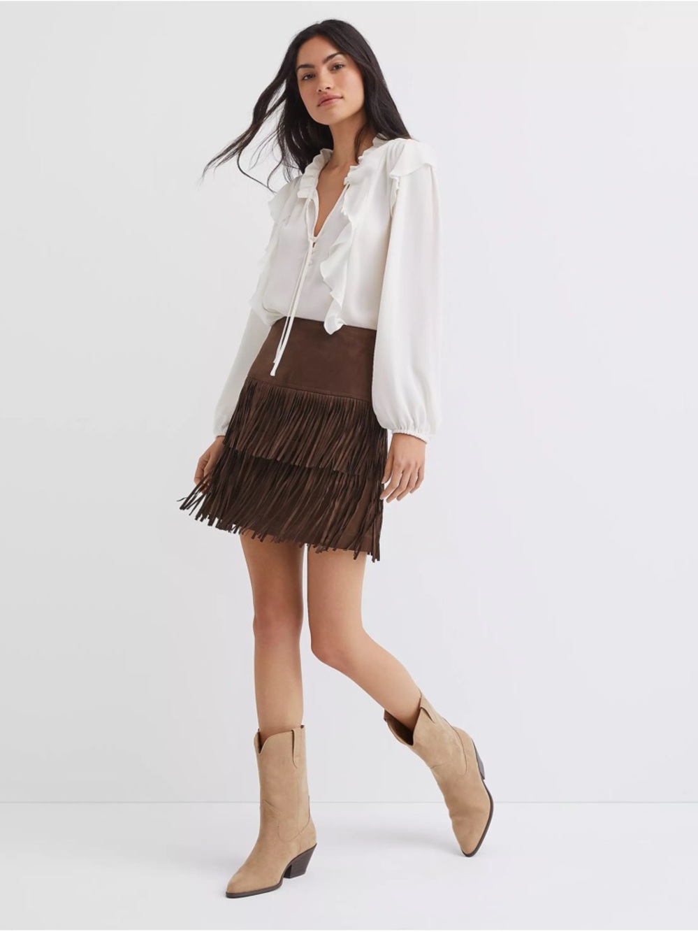 LOFT Brown Suede Fringe Mini Skirt
